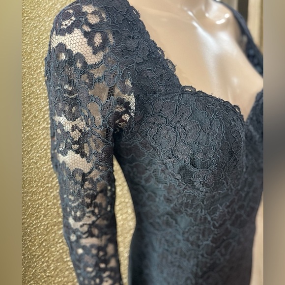 vintage 80s black sheer lace bustier long sleeve pencil mini dress-medium/8 - Picture 5 of 8